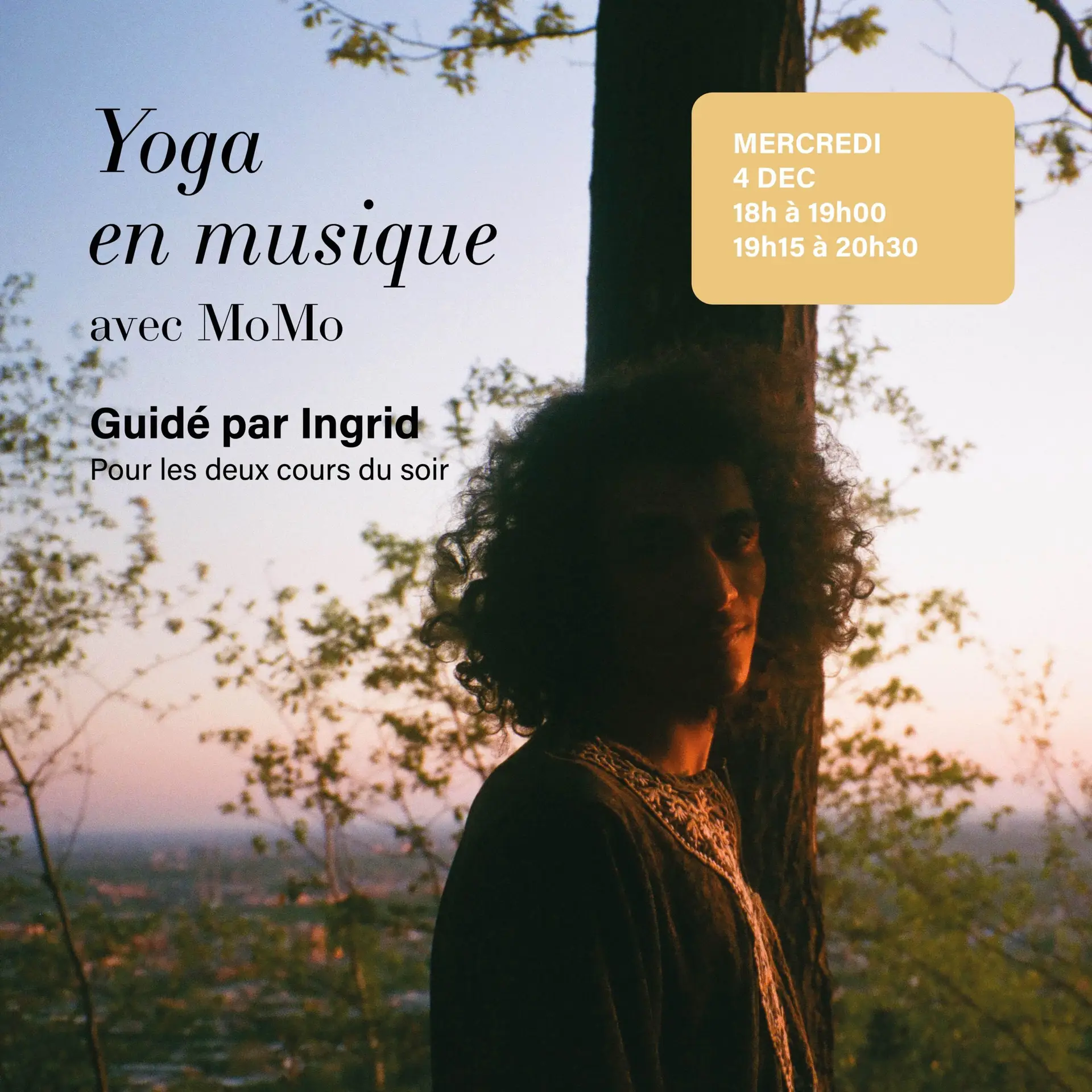 Yoga en musique avec MoMo guidé par Ingrid sur le cours de yoga vinyasa et yoga yin restaurateur à Zéro Gravité escalade et yoga à Montréal