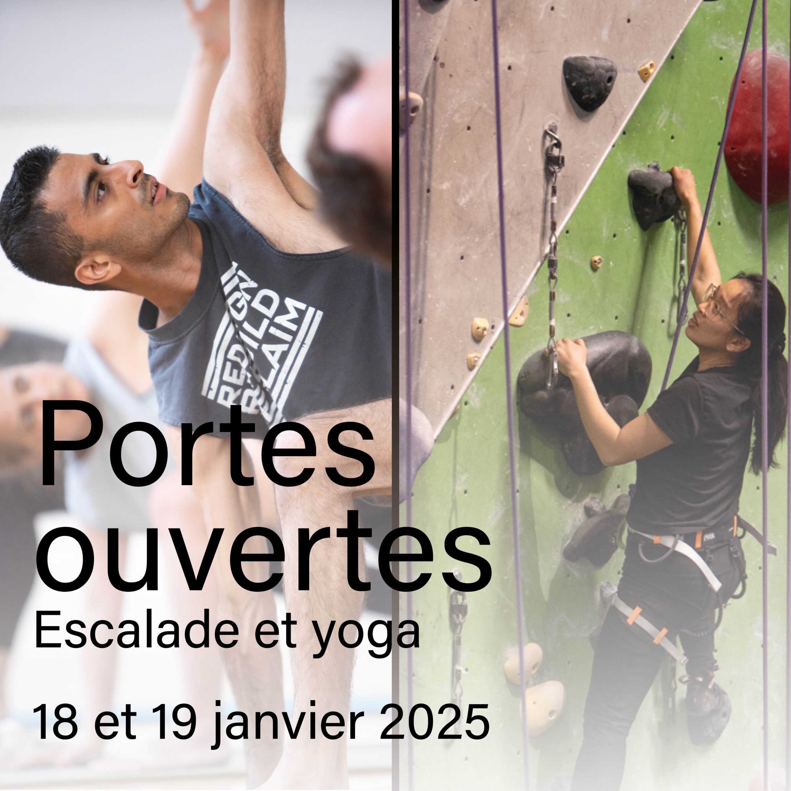 Portes ouvertes escalade et yoga Montréal Zéro Gravité 18 et 19 janvier 2025