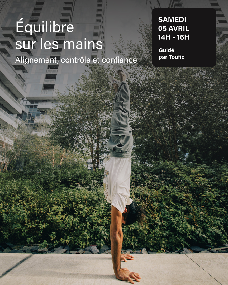 Atelier yoga handstand l'art de la balance sur les mains guidé par Toufic Geagea samedi 5 avril à Zéro Gravité Escalade et Yoga Montréal studio de yoga